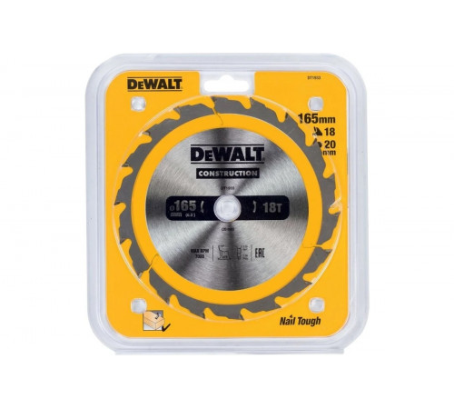 Пильный диск DEWALT CONSTRUCTION DT1933, 165/20 мм, 18Z DT1933-QZ