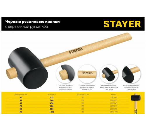 STAYER 450 г, киянка резиновая черная с деревянной ручкой 20505-65 Master STAYER 450 г, киянка резиновая черная с деревянной ручкой 20505-65 Master
