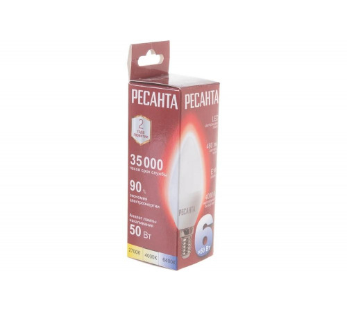 Светодиодная лампа Ресанта LL-R-C37-6W-230-4K-E14 Светодиодная лампа Ресанта LL-R-C37-6W-230-4K-E14