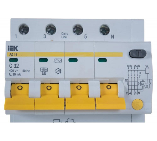 Differential Switch IEK АД-14 4P, C, 32A, 30mA Differential Switch IEK АД-14 4P, C, 32A, 30mA