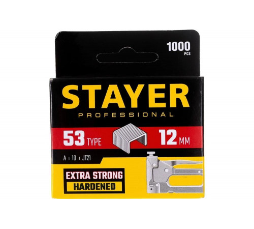 STAYER скобы тип 53 (A / 10 / JT21), 12  мм, 1000 шт., закаленные, особотвердые, скобы для степлера тонкие 3159-12_z02 Professional