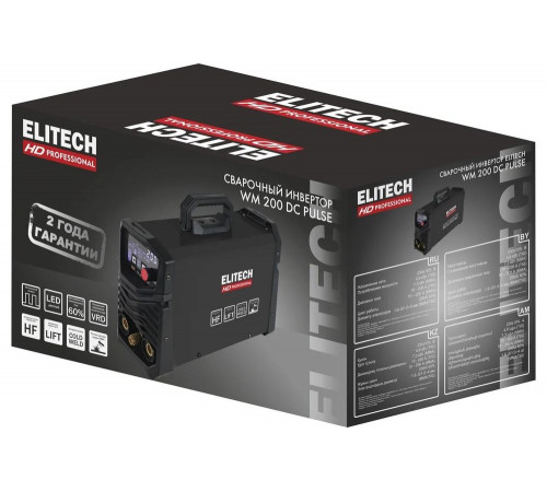 Инверторный сварочный аппарат Elitech HD WM 200 DC Pulse 204475 Инверторный сварочный аппарат Elitech HD WM 200 DC Pulse 204475