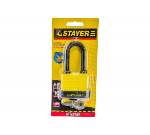 STAYER 60х30х50,5 мм, пластиковая защита корпуса, всепогодный, удлиненная дужка, замок навесной 37141-50 STAYER 60х30х50,5 мм, пластиковая защита корпуса, всепогодный, удлиненная дужка, замок навесной 37141-50