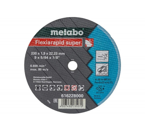 Круг отрезной Flexrapid S (230x22.2, для стали) Metabo 616228000