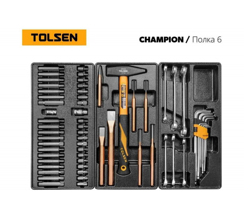 Набор инструментов для тележки TOLSEN "CHAMPION" 18 ложементов, 239 предметов TT85416-239 Набор инструментов для тележки TOLSEN "CHAMPION" 18 ложементов, 239 предметов TT85416-239