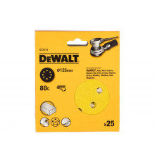 Шкурка шлифовальная 25 шт. для эксцентриковых шлифмашин (125 мм; К80; крепление на липучке) DEWALT DT 3113