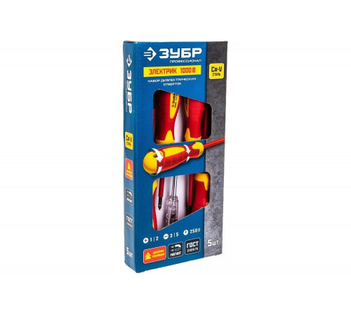 ЗУБР 5 шт, SL 3, 5/PH 1, 2, тестер 100-250 В, набор отверток 25265 Профессионал