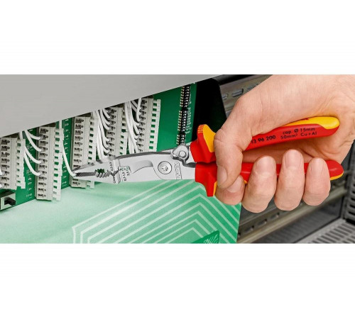 Электромонтажные клещи Knipex VDE, 6-в-1, зачистка: 0.75 - 1.5 + 2.5 мм, L-200 мм, KN-1396200SB Электромонтажные клещи Knipex VDE, 6-в-1, зачистка: 0.75 - 1.5 + 2.5 мм, L-200 мм, KN-1396200SB