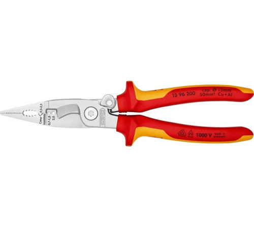 Электромонтажные клещи Knipex VDE, 6-в-1, зачистка: 0.75 - 1.5 + 2.5 мм, L-200 мм, KN-1396200SB Электромонтажные клещи Knipex VDE, 6-в-1, зачистка: 0.75 - 1.5 + 2.5 мм, L-200 мм, KN-1396200SB