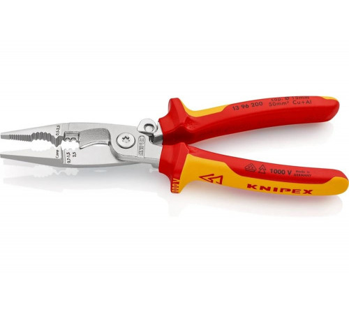 Электромонтажные клещи Knipex VDE, 6-в-1, зачистка: 0.75 - 1.5 + 2.5 мм, L-200 мм, KN-1396200SB Электромонтажные клещи Knipex VDE, 6-в-1, зачистка: 0.75 - 1.5 + 2.5 мм, L-200 мм, KN-1396200SB