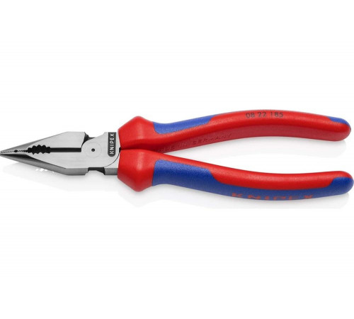 Комбинированные остроконечные плоскогубцы KNIPEX с удлинёнными губками, длина 185 мм, фосфатированные, двухкомпонентные ручки SB KN-0822185SB Комбинированные остроконечные плоскогубцы KNIPEX с удлинёнными губками, длина 185 мм, фосфатированные, двухкомпонентные ручки SB KN-0822185SB