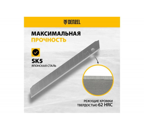 Лезвия 9 мм, сталь SK5, 0.4 мм, 10 шт Denzel 79300 Лезвия 9 мм, сталь SK5, 0.4 мм, 10 шт Denzel 79300