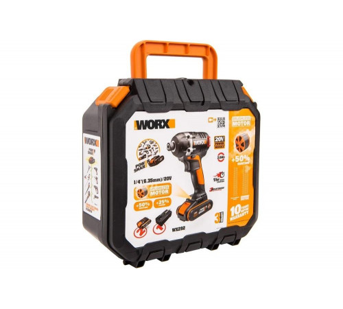 Аккумуляторный бесщеточный винтоверт WORX Impact 20В, бесщеточный, 2Ач x2, кейс WX292 Аккумуляторный бесщеточный винтоверт WORX Impact 20В, бесщеточный, 2Ач x2, кейс WX292