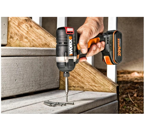 Аккумуляторный бесщеточный винтоверт WORX Impact 20В, бесщеточный, 2Ач x2, кейс WX292 Аккумуляторный бесщеточный винтоверт WORX Impact 20В, бесщеточный, 2Ач x2, кейс WX292