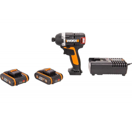 Аккумуляторный бесщеточный винтоверт WORX Impact 20В, бесщеточный, 2Ач x2, кейс WX292 Аккумуляторный бесщеточный винтоверт WORX Impact 20В, бесщеточный, 2Ач x2, кейс WX292