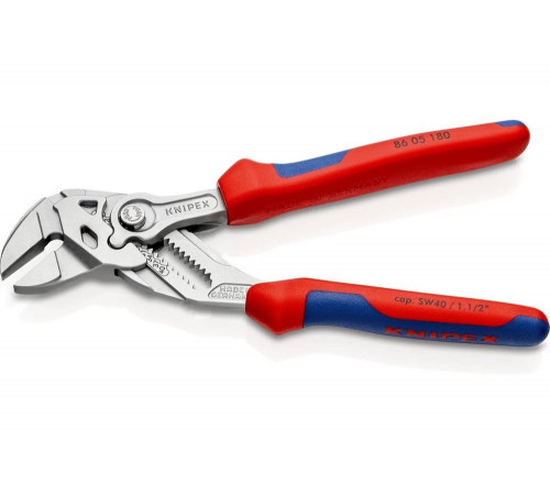 Переставные клещи-ключ Knipex 40 мм (1 1/2"), длина 180 мм, хром, 2К ручки, KN-8605180SB Переставные клещи-ключ Knipex 40 мм (1 1/2"), длина 180 мм, хром, 2К ручки, KN-8605180SB