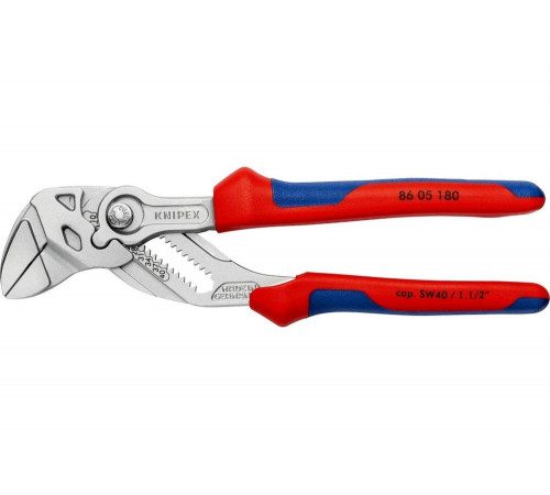 Переставные клещи-ключ Knipex 40 мм (1 1/2"), длина 180 мм, хром, 2К ручки, KN-8605180SB Переставные клещи-ключ Knipex 40 мм (1 1/2"), длина 180 мм, хром, 2К ручки, KN-8605180SB