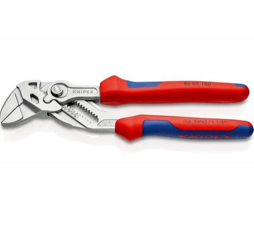 Переставные клещи-ключ Knipex 40 мм (1 1/2"), длина 180 мм, хром, 2К ручки, KN-8605180SB Переставные клещи-ключ Knipex 40 мм (1 1/2"), длина 180 мм, хром, 2К ручки, KN-8605180SB