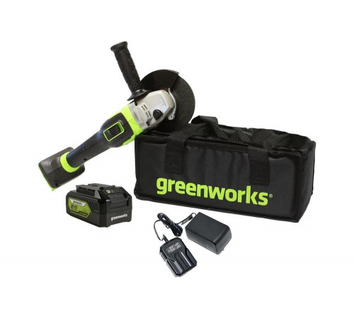 Аккумуляторная угловая шлифовальная машина Greenworks 24V, бесщеточная, c 1хАКБ 4 Ач и ЗУ в сумке 3200207UB Аккумуляторная угловая шлифовальная машина Greenworks 24V, бесщеточная, c 1хАКБ 4 Ач и ЗУ в сумке 3200207UB