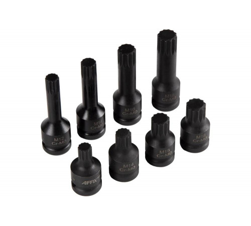 Набор ударных торцевых насадок 1/2"DR, Spline, M12-M18, L = 45-78 мм, кейс, 8 предметов AFFIX AF00746008C
