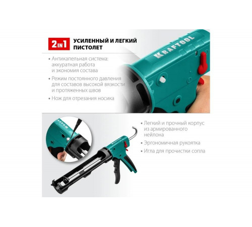 Скелетный пистолет для герметика KRAFTOOL Grand 2-in-1 310 мл 06674