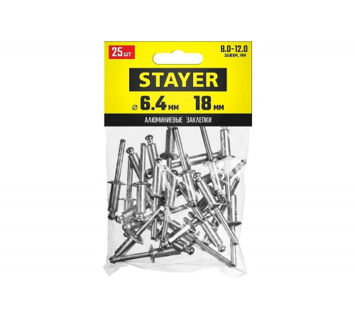 STAYER 6.4 х 18 мм, 25 шт., алюминиевые заклепки Pro-FIX 3120-64-18 Professional STAYER 6.4 х 18 мм, 25 шт., алюминиевые заклепки Pro-FIX 3120-64-18 Professional