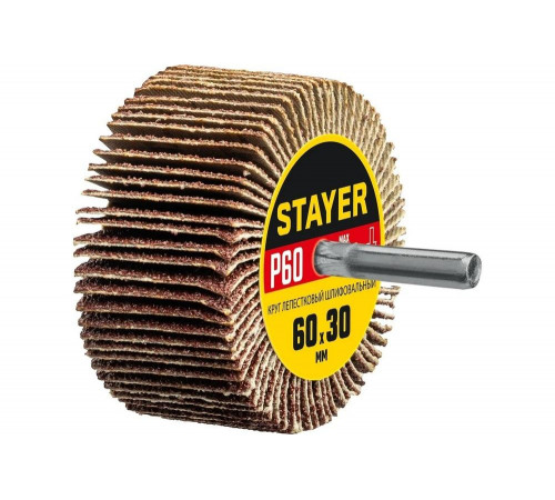 Круг шлифовальный лепестковый на шпильке STAYER P60, 60x30 мм 36608-060