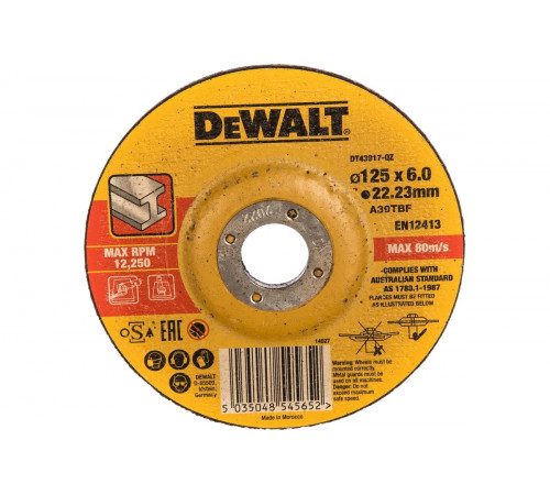 Круг обдирочный по металлу (125х22.2х6,3 мм, тип 27) DEWALT DT43917