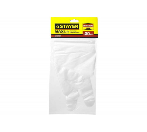 STAYER 20 шт. (10 пар), универсальный размер, полиэтиленовые, перчатки одноразовые 1150-H20_z01 Master STAYER 20 шт. (10 пар), универсальный размер, полиэтиленовые, перчатки одноразовые 1150-H20_z01 Master