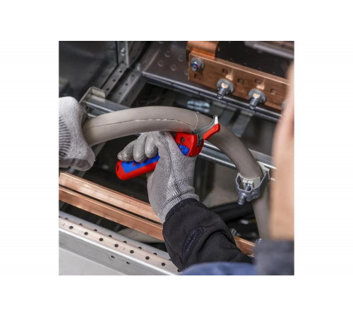Нож для кабеля Knipex с "пяткой", с трещоткой, 146 мм, 2К ручка KN-1650145SB Нож для кабеля Knipex с "пяткой", с трещоткой, 146 мм, 2К ручка KN-1650145SB