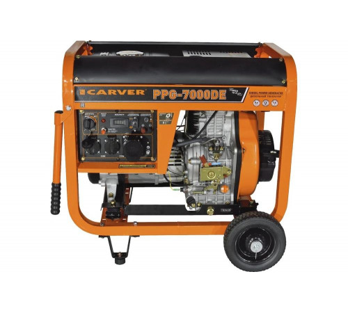 Генератор CARVER PPG- 7000DE дизель LT-186FA, 5,0/5,5кВт, 220В, бак12.5л, э/старт, колеса, медь 01.020.00023
