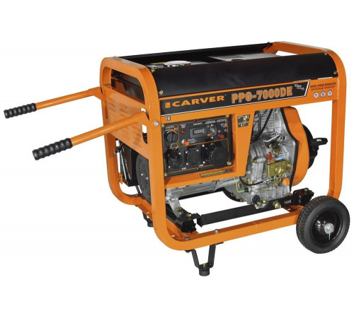 Генератор CARVER PPG- 7000DE дизель LT-186FA, 5,0/5,5кВт, 220В, бак12.5л, э/старт, колеса, медь 01.020.00023