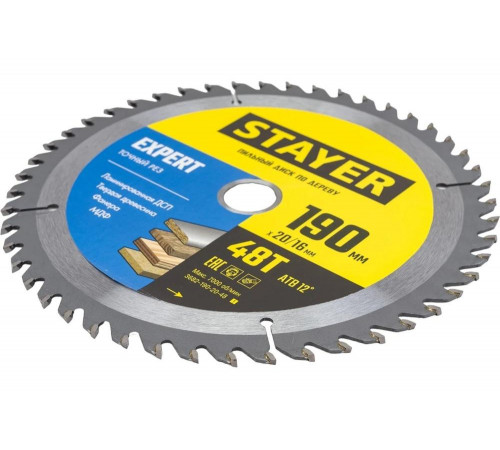 Диск пильный по дереву Точный рез (190x20/16 мм; 48T) Stayer 3682-190-20-48_z01 Диск пильный по дереву Точный рез (190x20/16 мм; 48T) Stayer 3682-190-20-48_z01