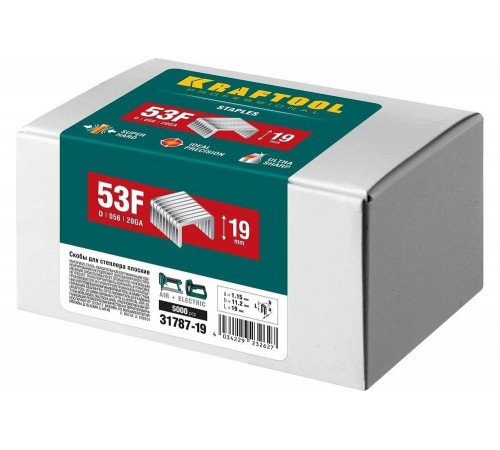 KRAFTOOL скобы тип 53F, 19 мм, скобы для степлера плоские 31787-19