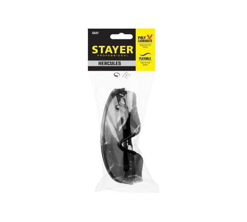 STAYER серый, мягкие двухкомпонентные дужки, очки защитные HERCULES 2-110432_z01 STAYER серый, мягкие двухкомпонентные дужки, очки защитные HERCULES 2-110432_z01