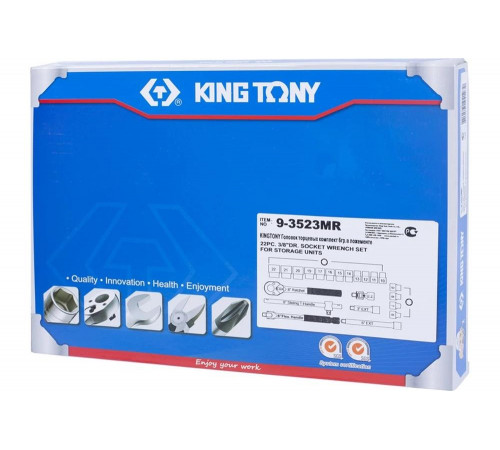 Набор торцевых головок 3/8" с принадлежностями, ложемент, 23 предмета KING TONY 9-3523MR