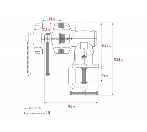 KRAFTOOL 65/38 мм, настольные тиски многофункциональные с поворотом 3D-MINI 32714-65 KRAFTOOL 65/38 мм, настольные тиски многофункциональные с поворотом 3D-MINI 32714-65