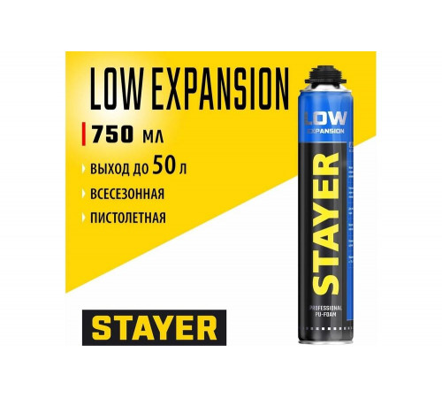 STAYER 750 мл, выход до 65 л, пистолетная, монтажная пена 41136 STAYER 750 мл, выход до 65 л, пистолетная, монтажная пена 41136