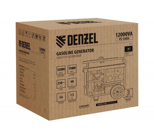 Бензиновый генератор Denzel PS-120EA 12 кВт, 230 В, 40 л, разъём ATS, электростартер 946964