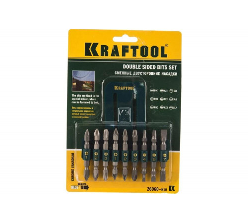 KRAFTOOL 9 шт., Cr-V, набор бит 26060-H10 KRAFTOOL 9 шт., Cr-V, набор бит 26060-H10