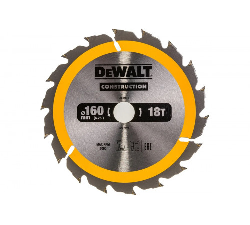 Пильный диск CONSTRUCT 160х20 мм, 18Т,  ATB +20град DEWALT DT1931