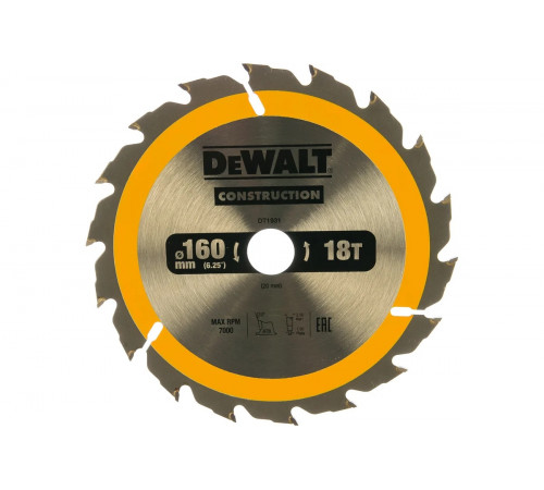 Пильный диск CONSTRUCT 160х20 мм, 18Т,  ATB +20град DEWALT DT1931