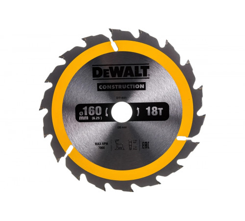 Пильный диск CONSTRUCT 160х20 мм, 18Т,  ATB +20град DEWALT DT1931