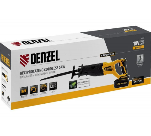 Сабельная аккумуляторная пила Denzel бесщет. brc-120, 18в li-ion 28460 Сабельная аккумуляторная пила Denzel бесщет. brc-120, 18в li-ion 28460