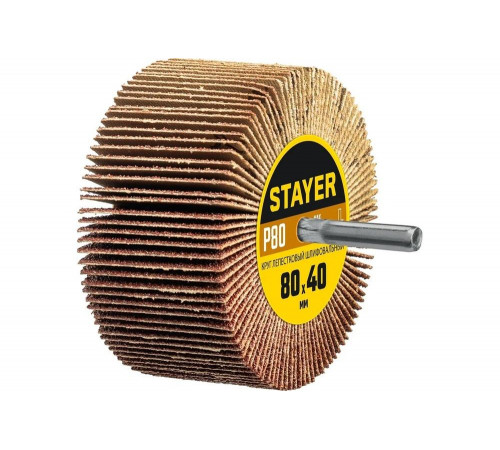 Круг шлифовальный лепестковый STAYER на шпильке, P80, 80x40 мм STAYER 36609-080 Круг шлифовальный лепестковый STAYER на шпильке, P80, 80x40 мм STAYER 36609-080
