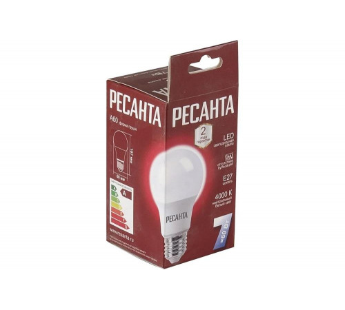 Светодиодная лампа Ресанта LL-R-A60-7W-230-4K-E27 Светодиодная лампа Ресанта LL-R-A60-7W-230-4K-E27