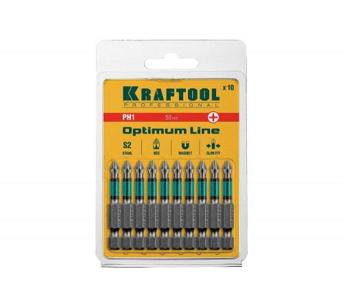 KRAFTOOL PH1, 50 мм, 10 шт., Cr-Mo сталь, набор бит Optimum Line 26122-1-50-10