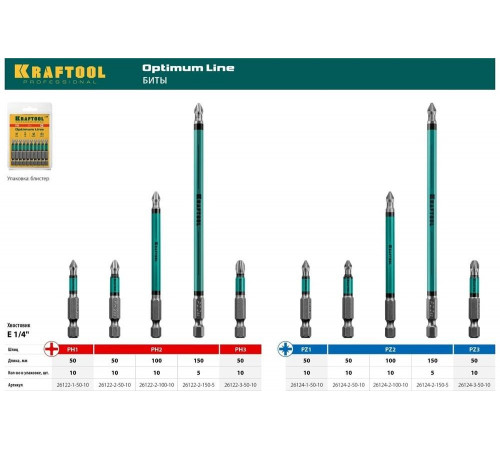 KRAFTOOL PH1, 50 мм, 10 шт., Cr-Mo сталь, набор бит Optimum Line 26122-1-50-10