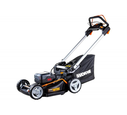 Газонокосилка самоходная WORX NITRO WG749E аккумуляторная 40V 46см, бесщеточная, с двумя АКБ на 4Ач и двойным ЗУ в 2A+2А Газонокосилка самоходная WORX NITRO WG749E аккумуляторная 40V 46см, бесщеточная, с двумя АКБ на 4Ач и двойным ЗУ в 2A+2А