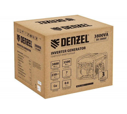 Генератор инверторный Denzel GK-3800iF, 3,8 кВт, 230 В, ручной старт 94708